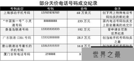 世界上最贵的手机号，666666(售价275万美元)(www.1357vip.com)